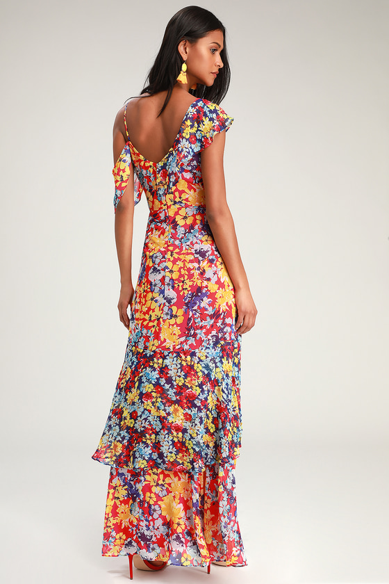 Yellow Color Floral Print Gown