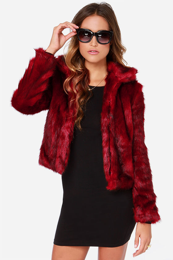 burgundy fur jacket