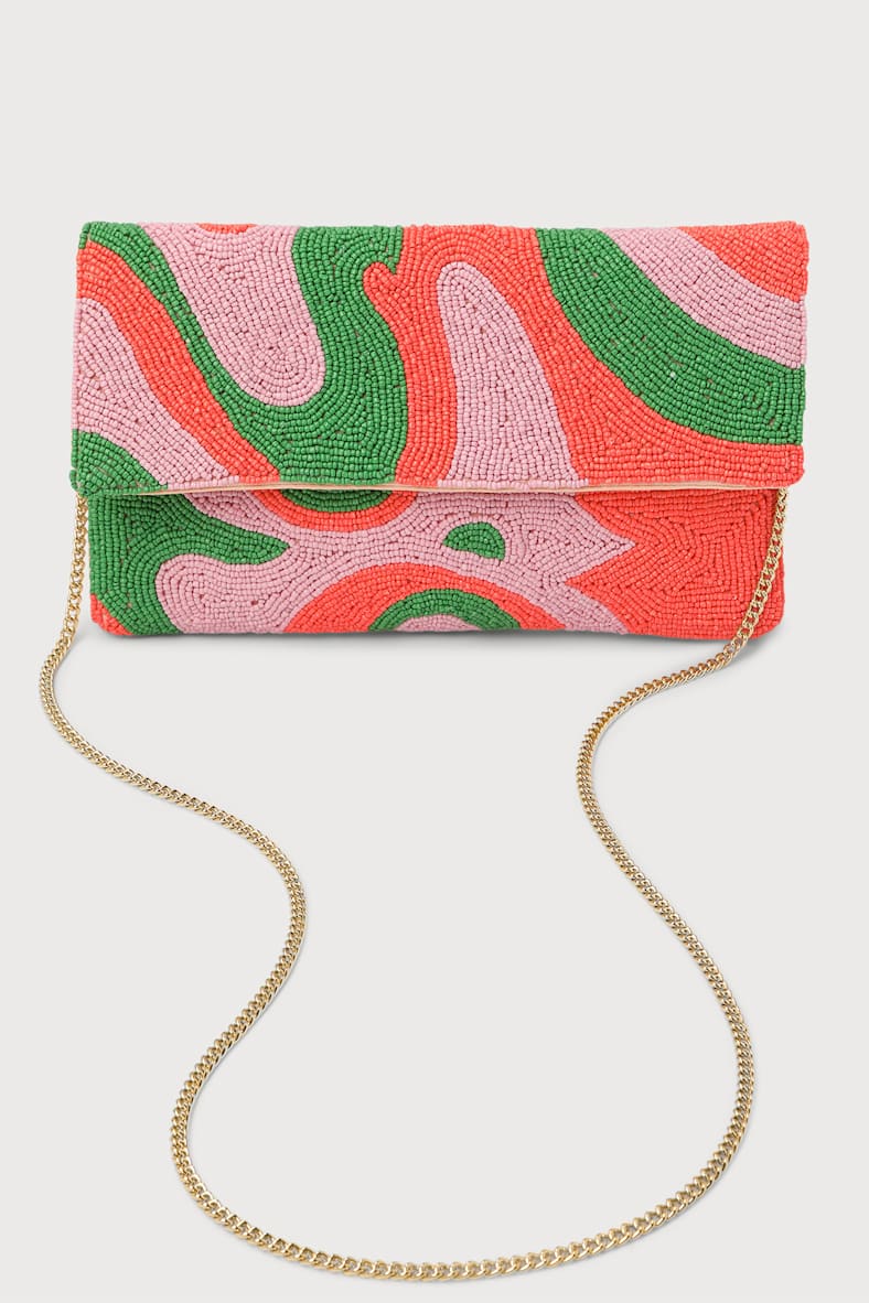 Audacious Attitude Pink Multi Beaded Clutch