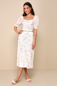 Cherished Perfection Cream Floral Print High-Rise Midi Skirt