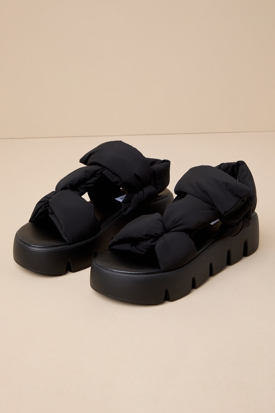 Xandria Black Puffer Flatform Sandals 2