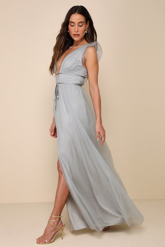I'm All Yours Sage Green Tulle Ruffled Maxi Dress 5