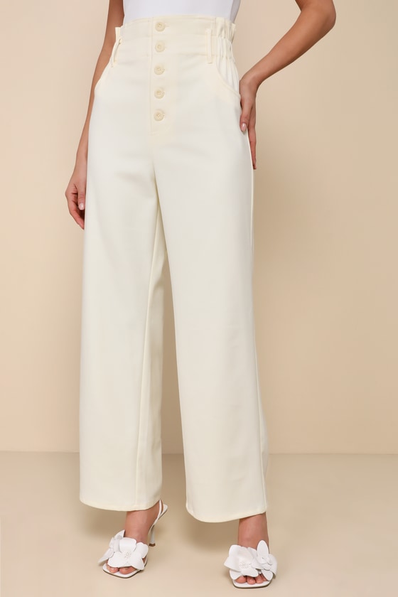 Shop Lulus Trendsetting Instinct Cream Twill High Rise Wide-leg Pants In White
