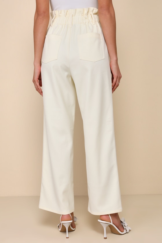 Shop Lulus Trendsetting Instinct Cream Twill High Rise Wide-leg Pants In White