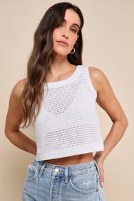 Get the Look White Loose Knit Sweater Tank Top 8