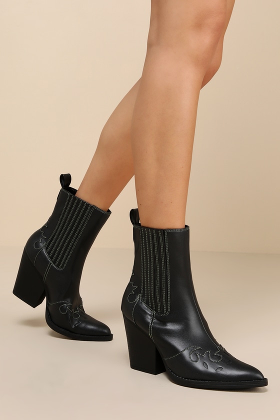 Shop Lulus Brextin Black Pointed-toe Ankle-high Western Boots
