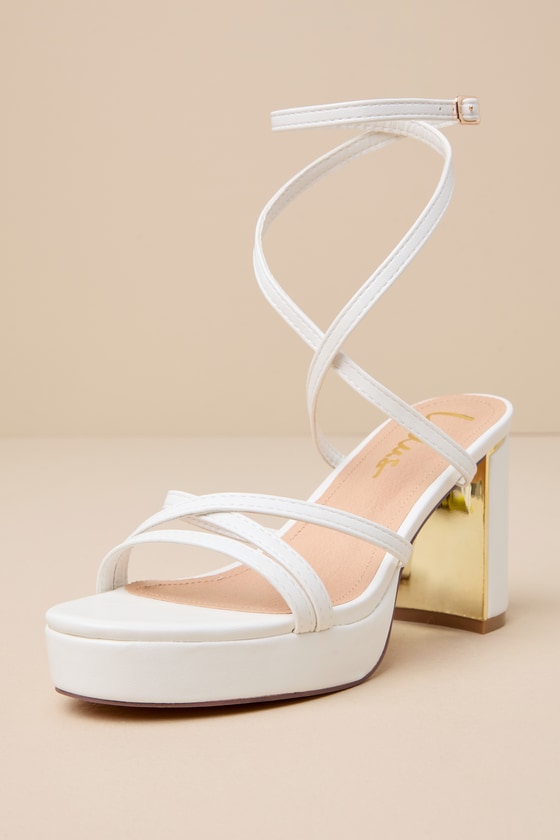 Shop Lulus Ailsa Ii White Platform Ankle Strap Heels