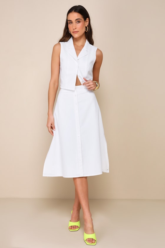 Remarkable Poise Ivory Linen Collared Sleeveless Vest Top 4