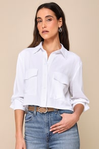 Truly Elevated Ivory Collared Cropped Button-Up Top