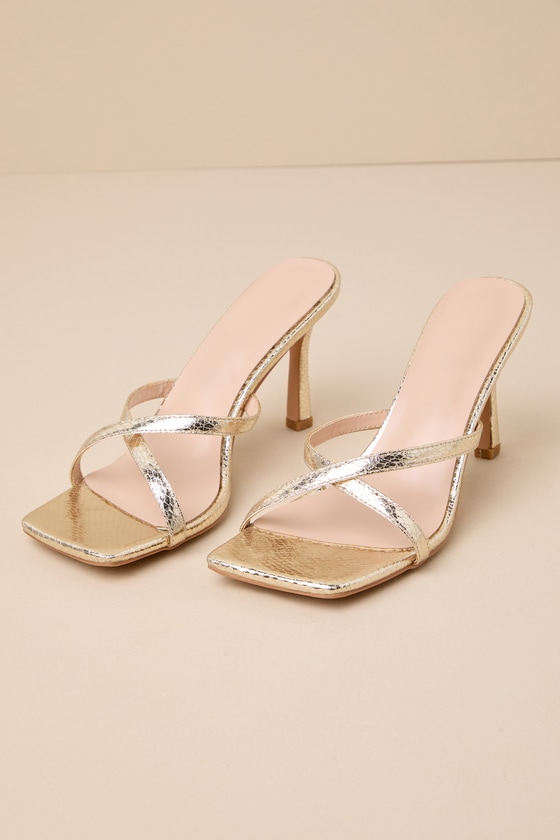 Shop Lulus Christina Gold Snake-embossed High Heel Slide Sandals