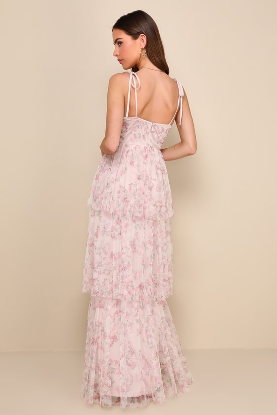 Floral Tie-Strap Dress - Bustier Maxi Dress - Tiered Maxi Dress - Lulus