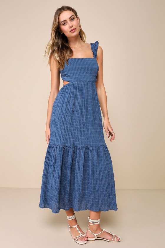 LUSH Blue Smocked Dress - Tie-Back Midi Dress - Tiered Dress - Lulus
