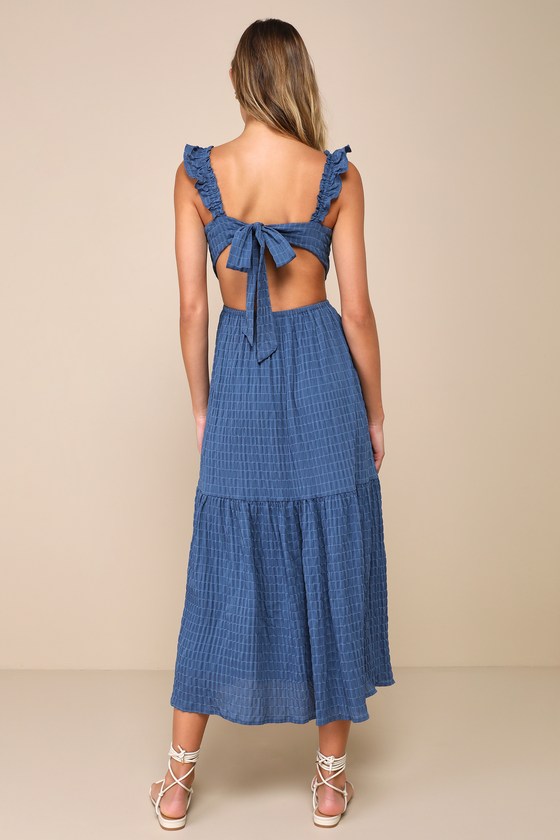 Powder Blue Printed Loose Tiered Dress