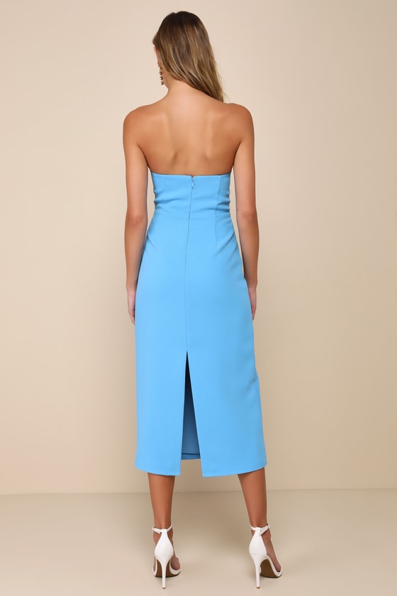 Light Blue Midi Dress - Strapless Dress - Midi Cocktail