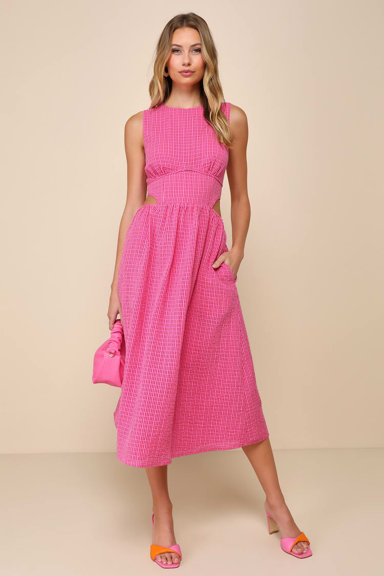 open lace back dress MIMI TIE FRONT CUT OUT SLEEVELESS RUCHED MIDI DRESS