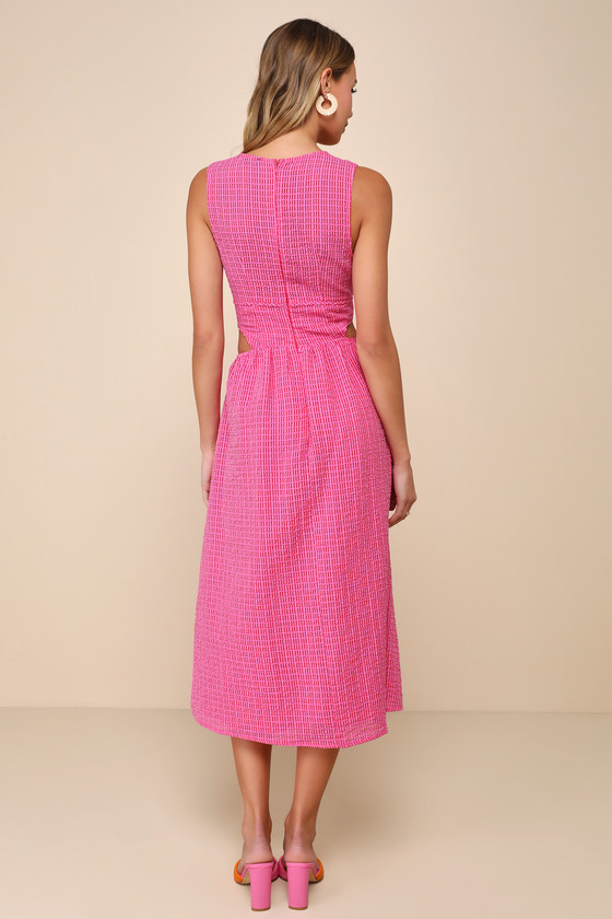 Charm and Confidence Hot Pink Cutout Midi Dress With Pockets 3