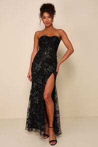 Confident Sensation Black Sequin Strapless Bustier Maxi Dress