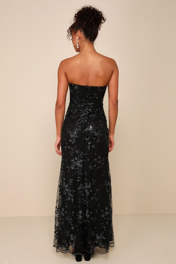 Shop Lulus Confident Sensation Black Sequin Strapless Bustier Maxi Dress