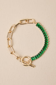 Luxe Glitter Gold and Green Rhinestone Chain Bracelet