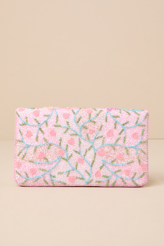 Shop Lulus Beautiful Aspirations Pink Floral Sequin Beaded Clutch
