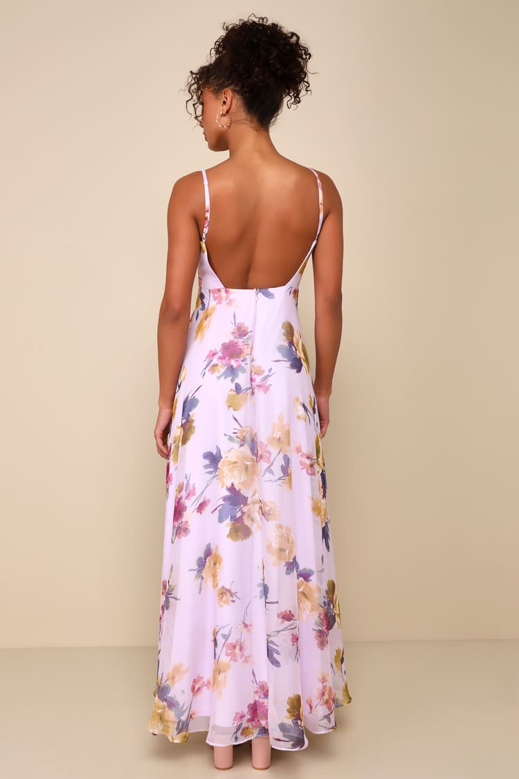 lavender floral bridesmaid dresses Zapaka Women Lavender Flower Bridesmaid Dress with Slit Off The Shoulder Corset Printed Ruffled A Line Long Wedding Guest Dress, Lavender Flower / US6 main image 0