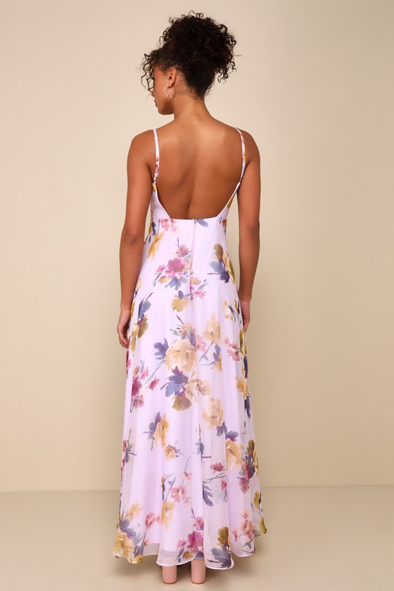 Dreamy Destiny Lavender Floral Pleated Backless Maxi Dress 2