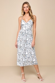 Poise and Perfection Ivory Floral Print Pleated Midi Dress 1