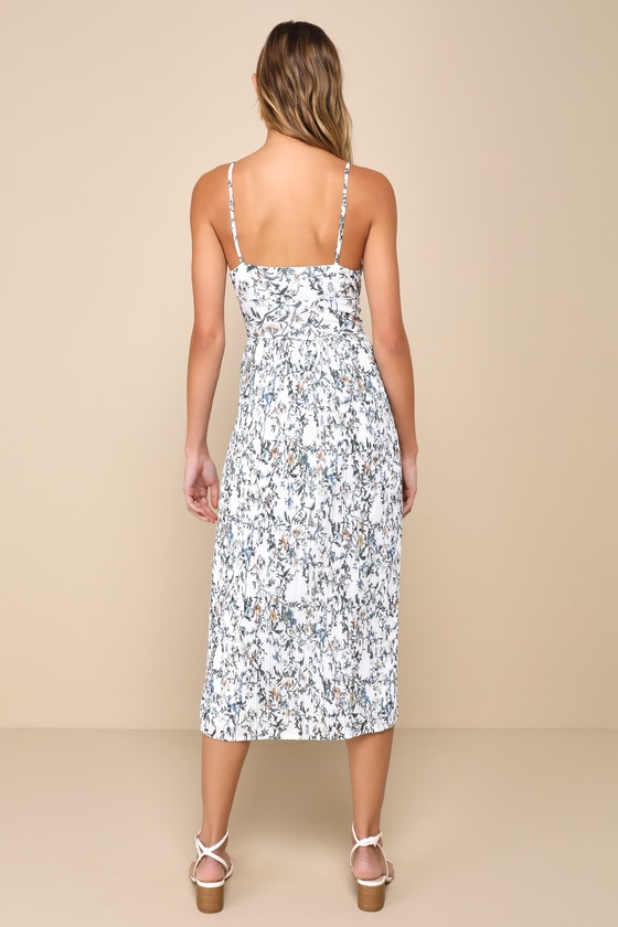 Lulus Poise And Perfection Ivory Floral Print Pleated Midi Dress In Ivory
