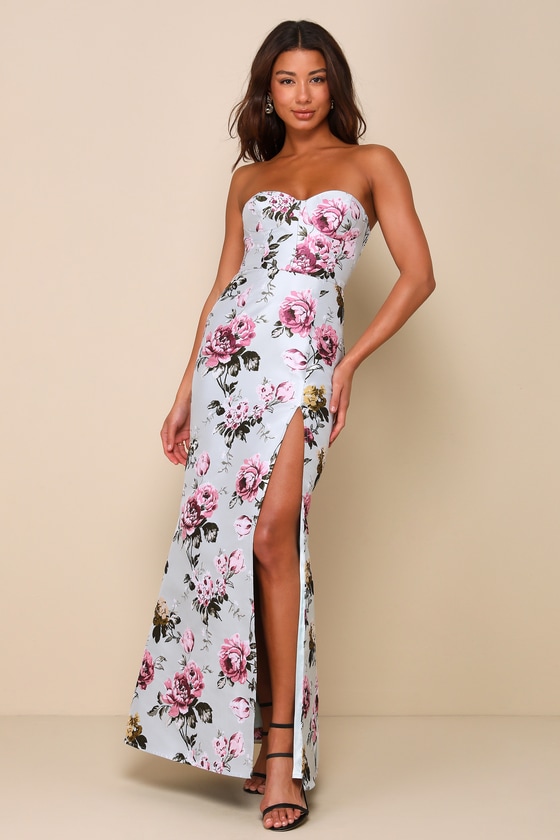 Lulus Luxe Rsvp Light Sage Green Floral Jacquard Strapless Maxi Dress In Light Sage
