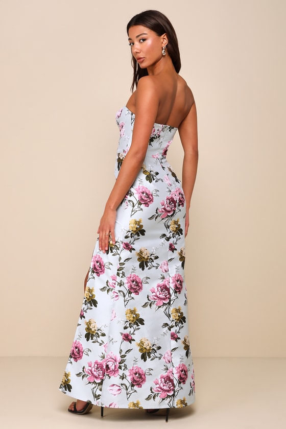 Lulus Luxe Rsvp Light Sage Green Floral Jacquard Strapless Maxi Dress In Light Sage