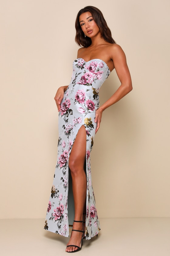 Lulus Luxe Rsvp Light Sage Green Floral Jacquard Strapless Maxi Dress In Light Sage