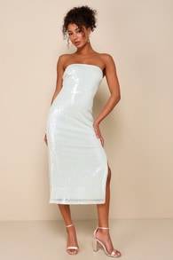 Sincerely Immaculate Mint Green Sequin Strapless Midi Dress