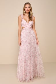 Ethereal Love Blush Floral Pleated Tiered Tie-Back Maxi Dress
