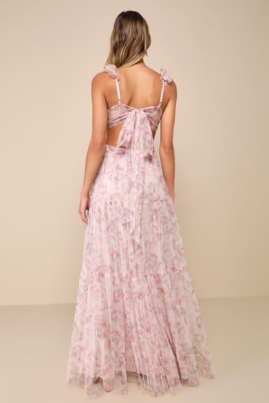 lulus blush bridesmaid dresses Elegant Blush Maxi Dress - Lace-Up Dress - Front-Slit Dress