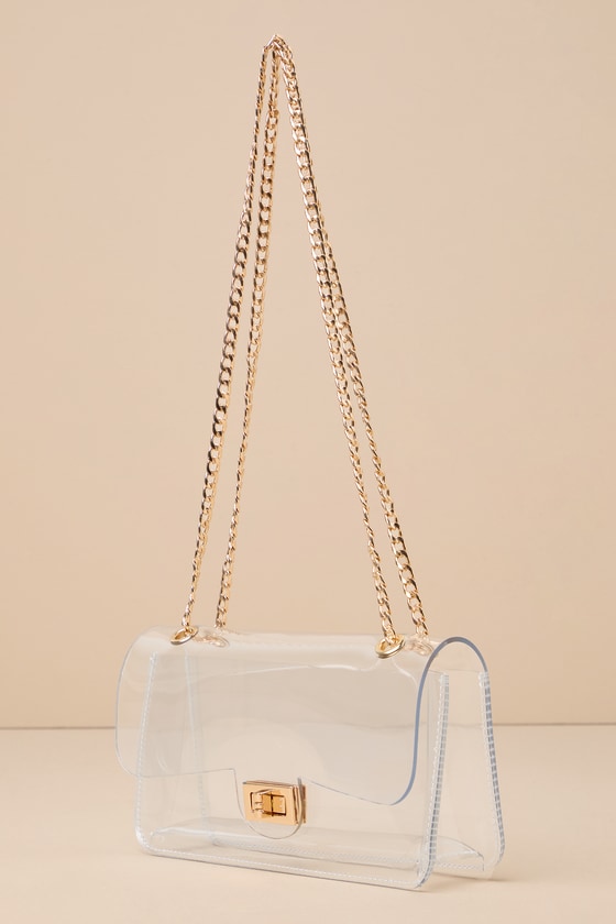 Clear Vinyl Purse Clear Concert Purse Gold Chain Crossbody Lulus