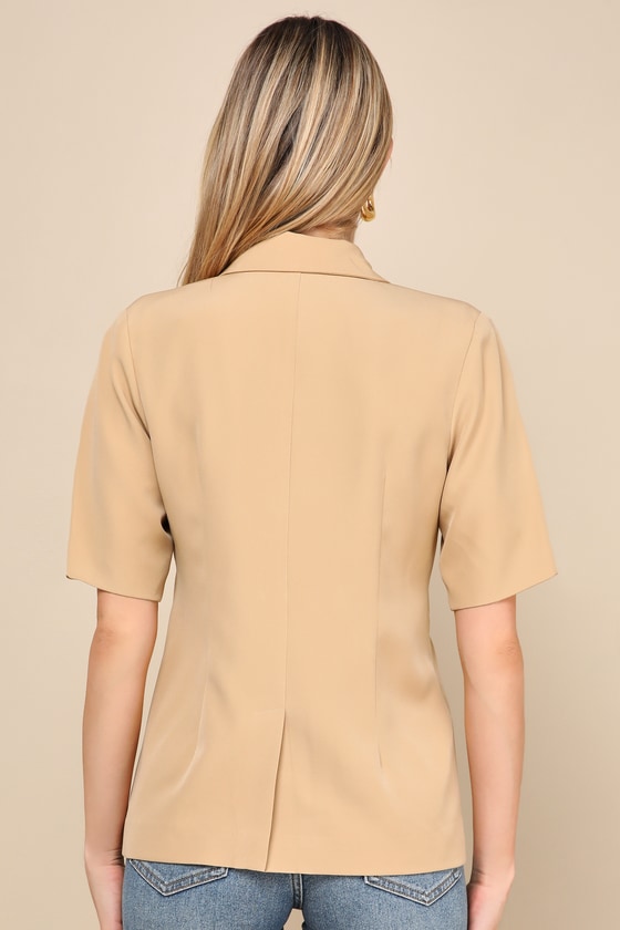 Shop Lulus Sleek Perception Tan Short Sleeve Button-front Blazer Top