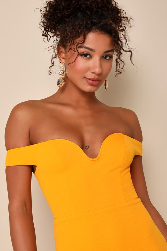 Shop Lulus Soiree Favorite Golden Yellow Off-the-shoulder Midi Dress
