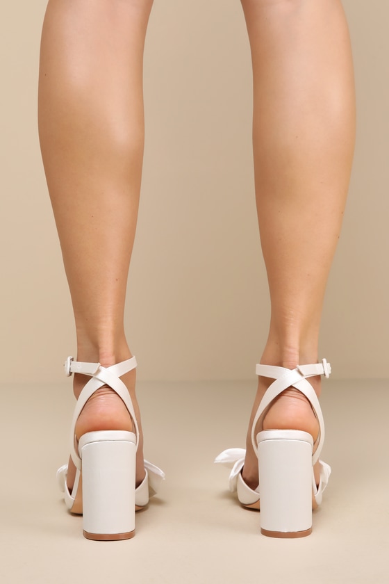Lulus Suttonn Ivory Satin Bow Ankle Strap Pointed-toe Pumps In Ivory