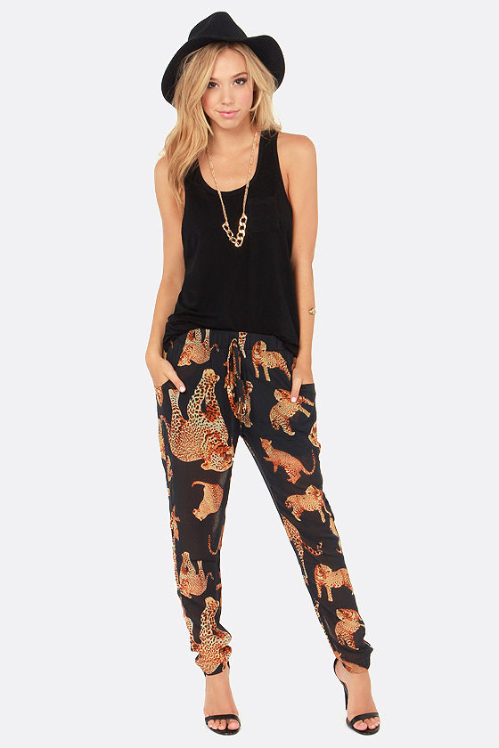 black leopard print pants