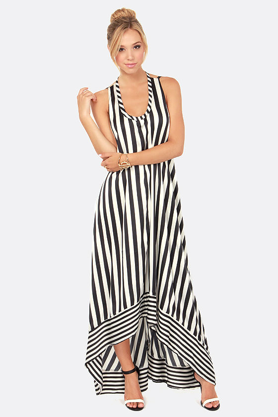 black white striped maxi dress