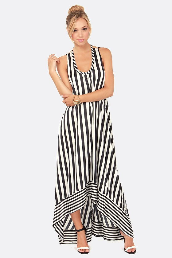 Stripe Up the Band Black and White Striped Maxi Dress
