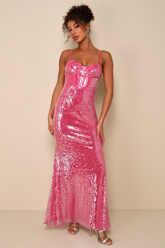 Phenomenal Presence Magenta Sequin Bustier Maxi Dress 1