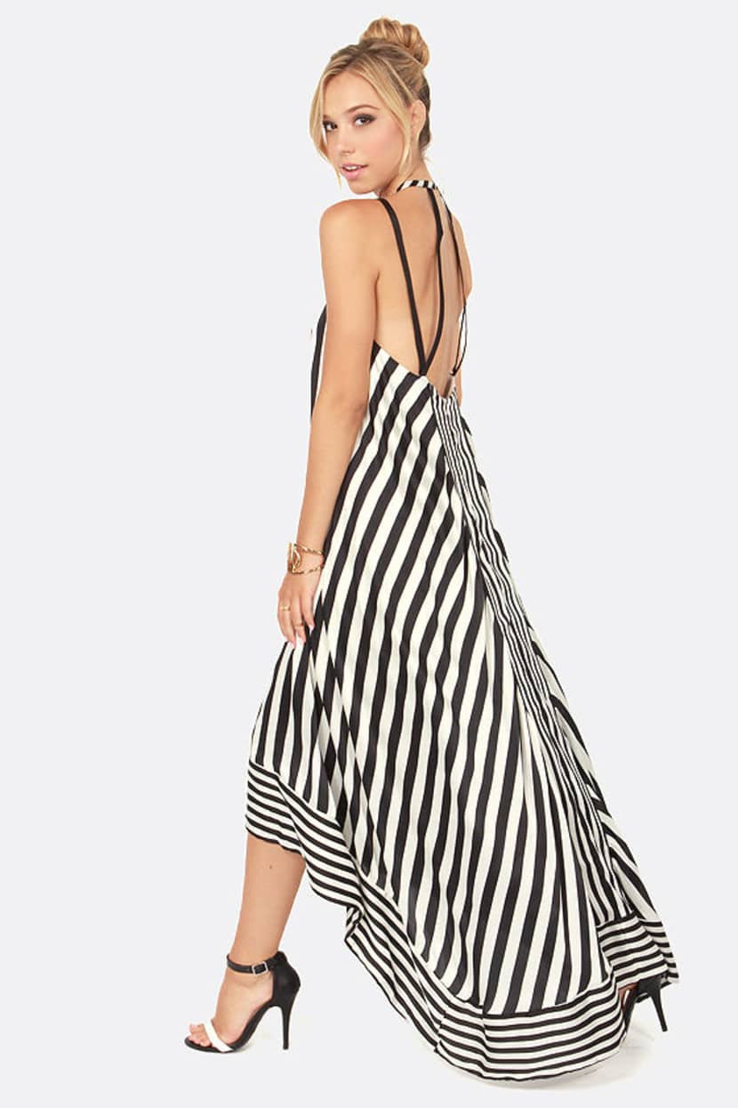 shimmer dress black Elodie Jersey Maxi Dress-Navy and Ivory Stripe main image 1