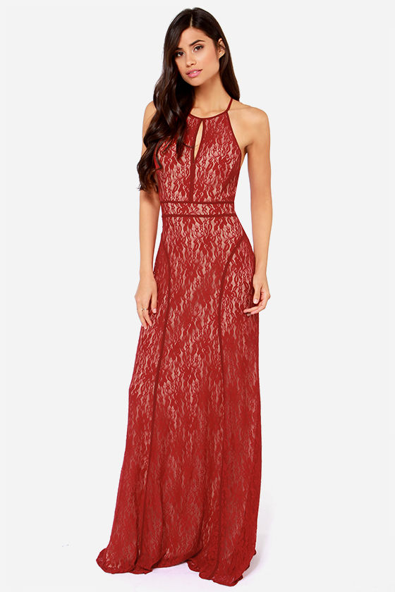 LULUS Exclusive Another Late Night Wine Red Lace Maxi Dress