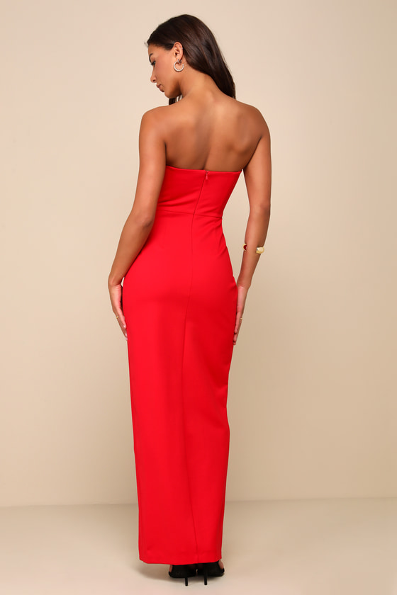Strapless High Slit Red Maxi Party Dress main image 0