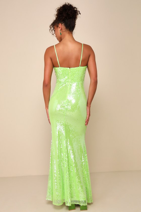 Phenomenal Presence Lime Green Sequin Bustier Maxi Dress 3