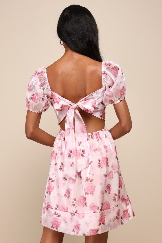 Cutest Darling Light Pink Floral Pleated Organza Mini Dress 6