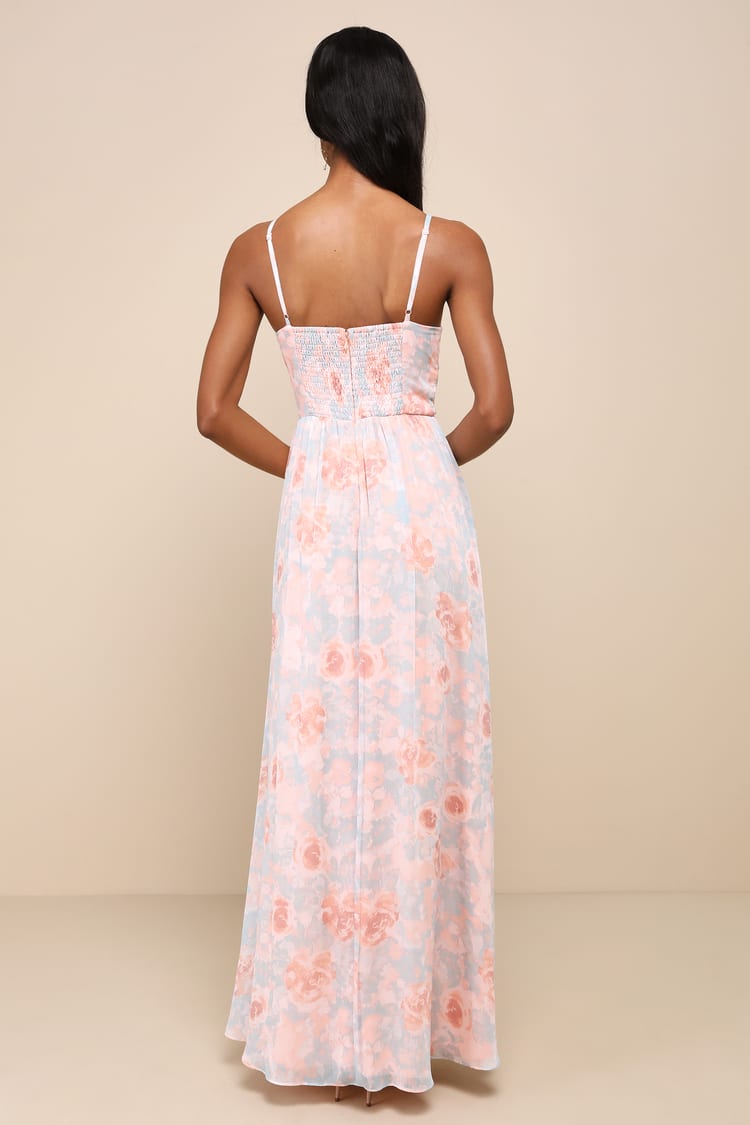 white christmas dresses Anisa Peach Floral Chiffon Dress With Belt