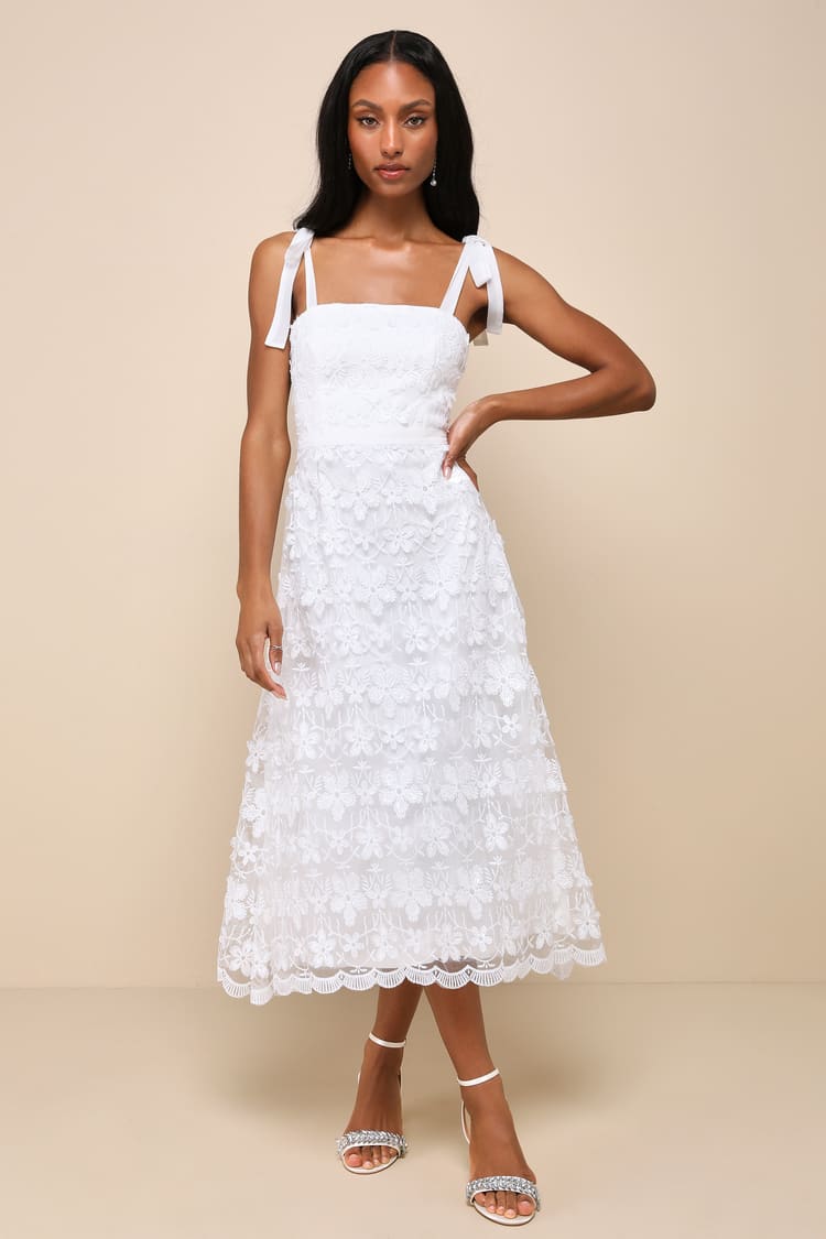 knee length dresses for ladies White Midi Strap Dress