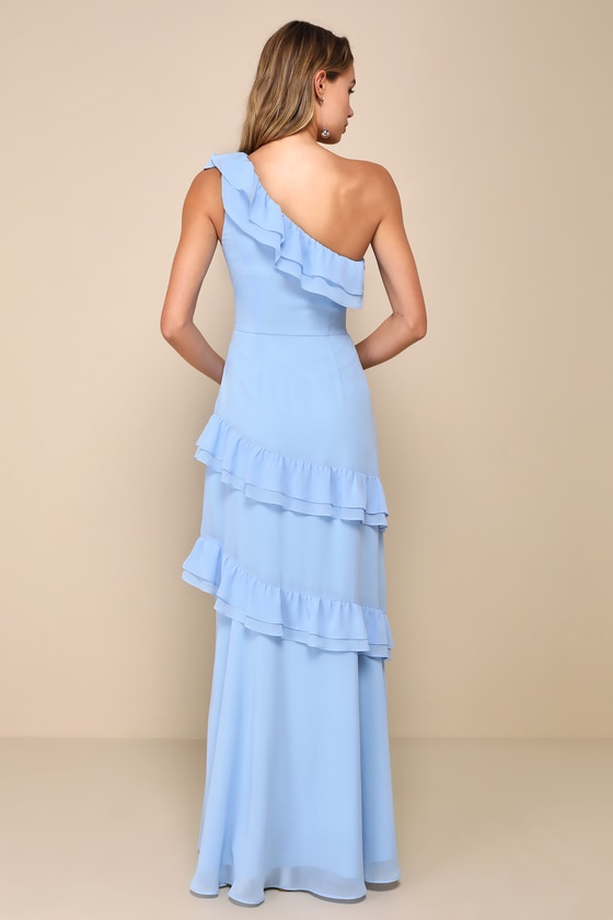 Brilliant Grace Light Blue Ruffled One-Shoulder Maxi Dress 1
